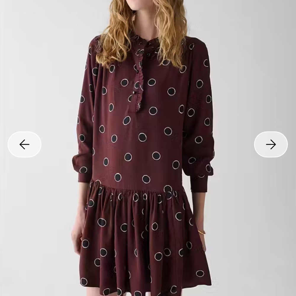 Kate Spade New York Bitter Chocolate Polka Dot Drop Waist Mini Dress KM742 NWT M